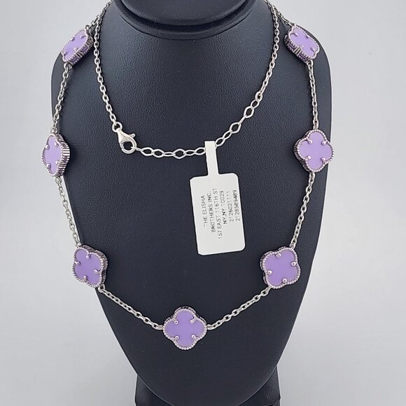 Brand New 925Sterling Silver Purple Clover 2pc Jewelry Set - Necklace & Bracelet - Picture 8 of 13
